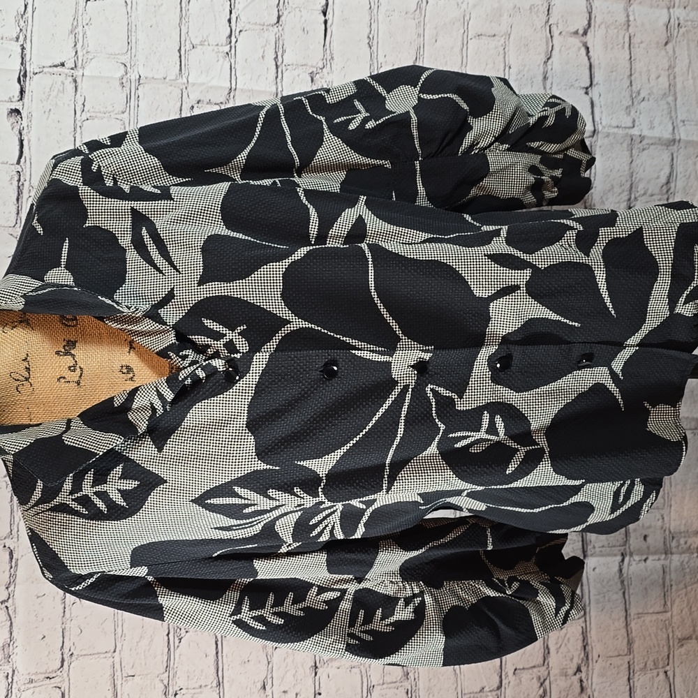 Carlisle Black and Gray Gingham Floral Blouse Size 18